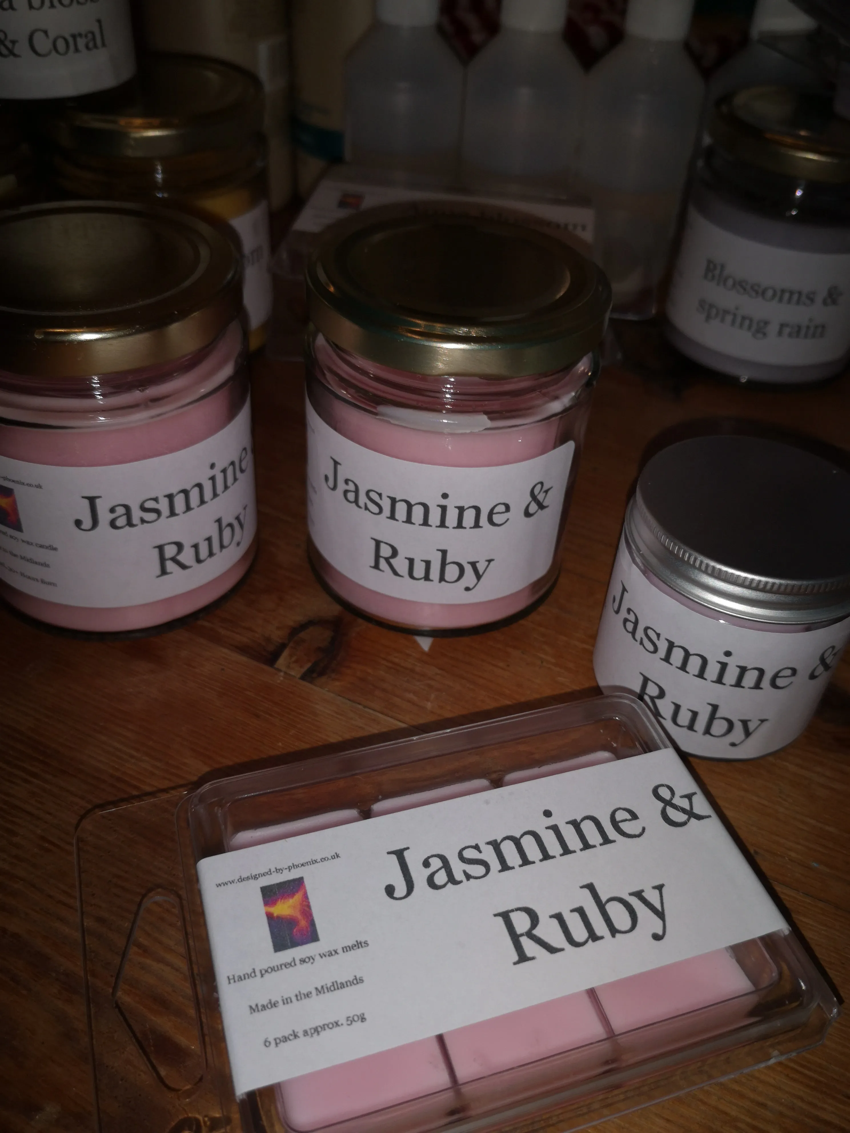 Jasmine & Ruby Soy wax melts and candles, hand poured in the Midlands,