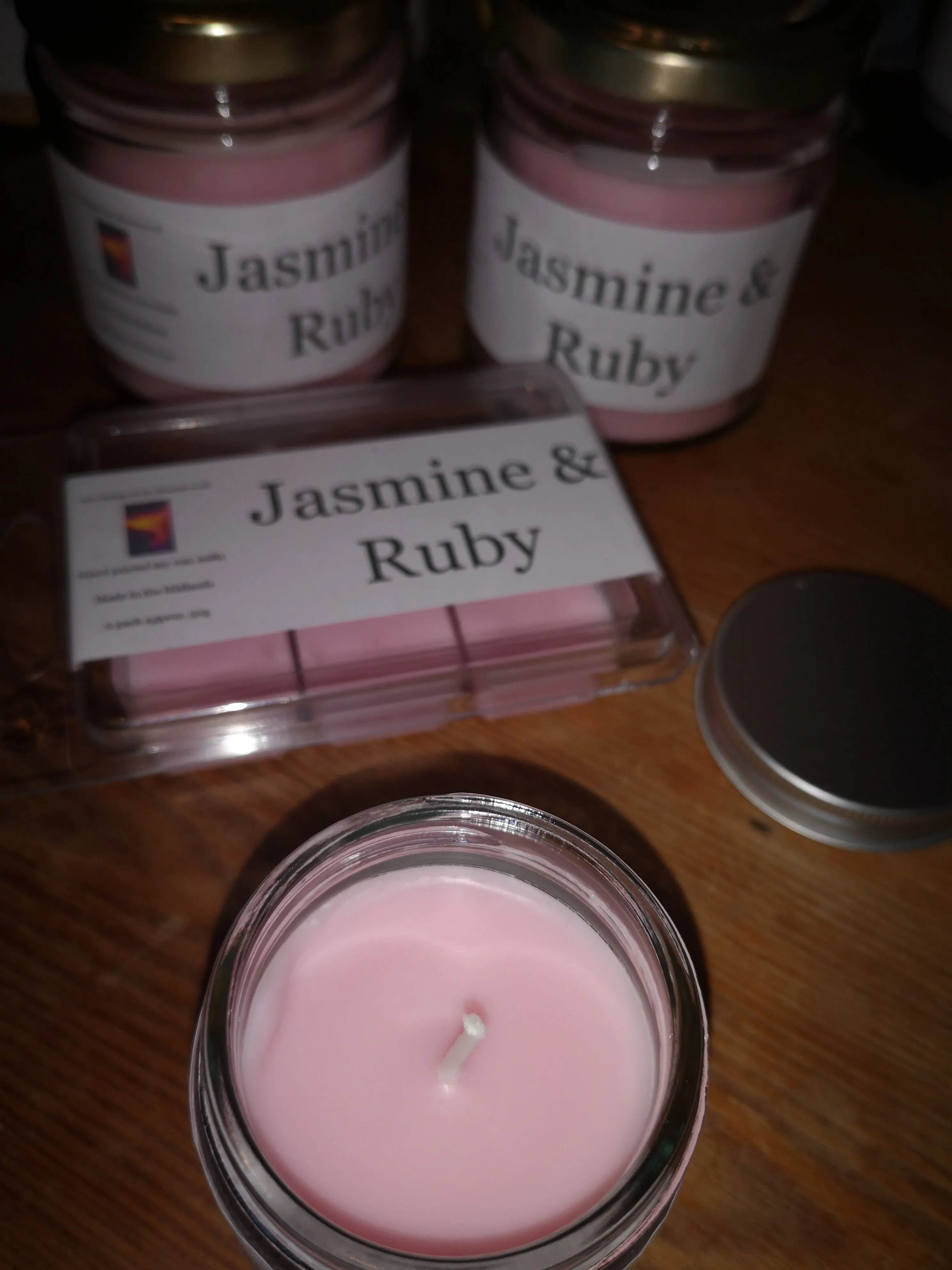 Jasmine & Ruby Soy wax melts and candles, hand poured in the Midlands,