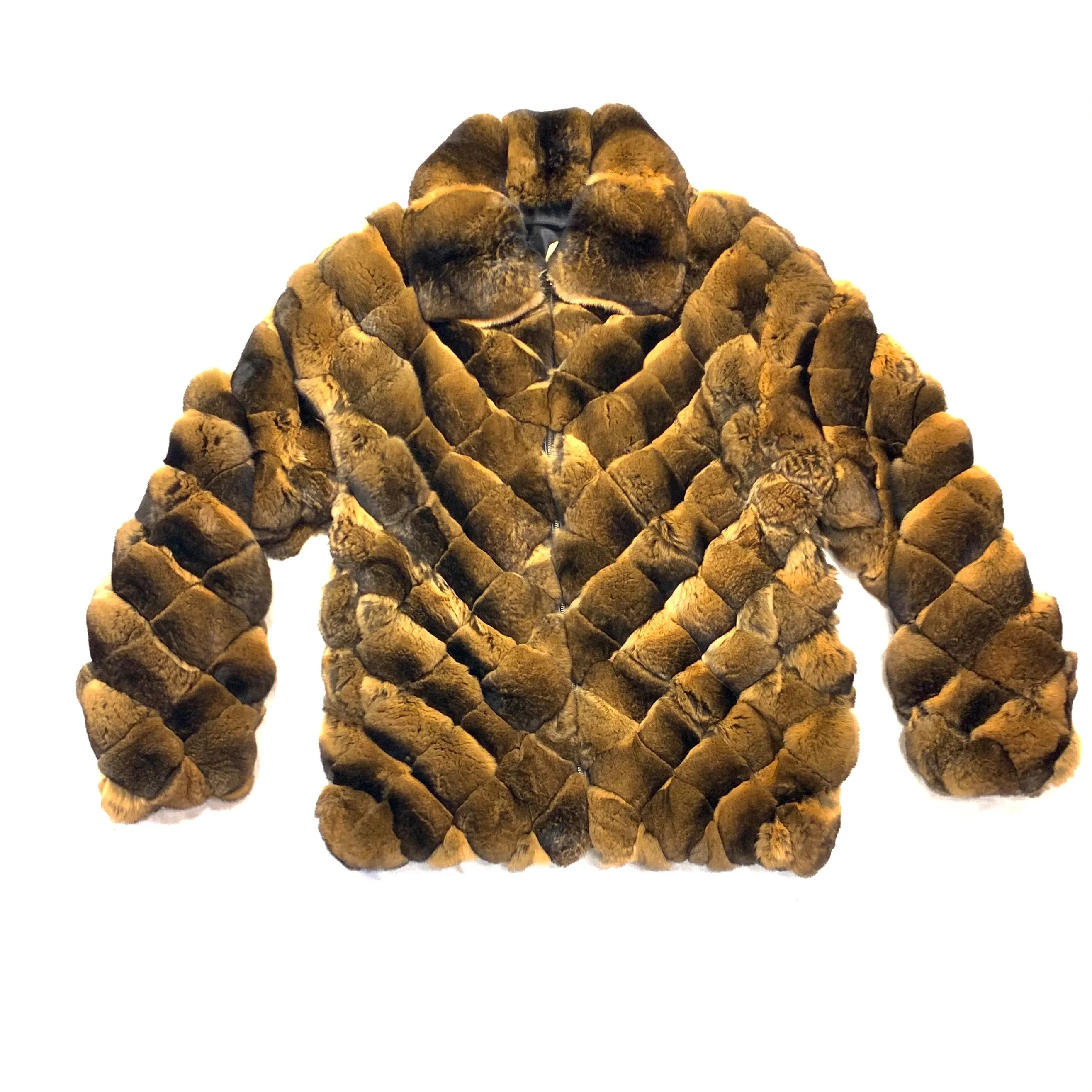 Kashani Men's Cognac Diamond Cut Full Chinchilla Coat