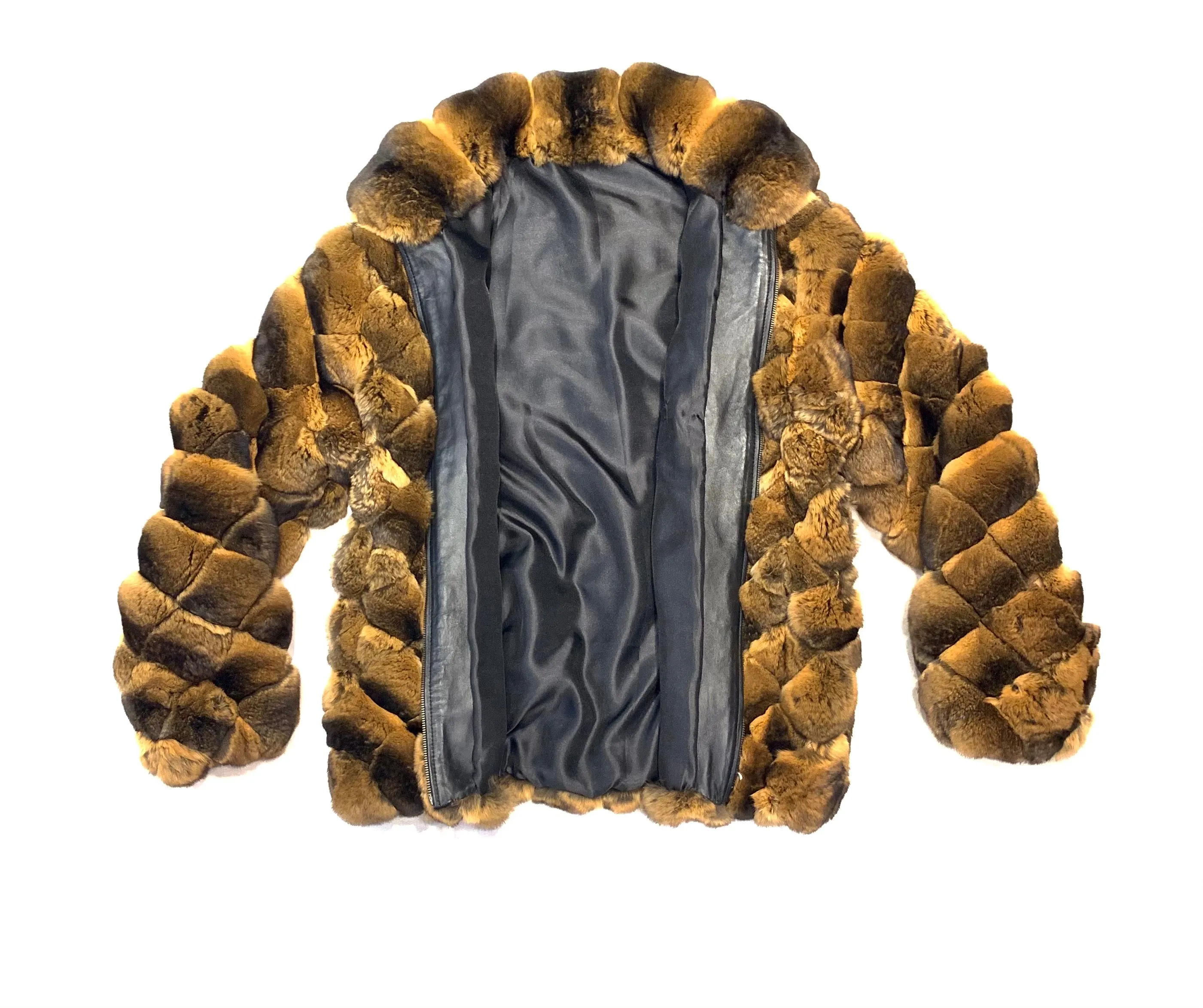 Kashani Men's Cognac Diamond Cut Full Chinchilla Coat