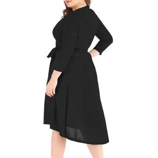 Ketty More Women Plus Deep Neck Irregular Wrap Skirt Modern Dress-KMWDC14812