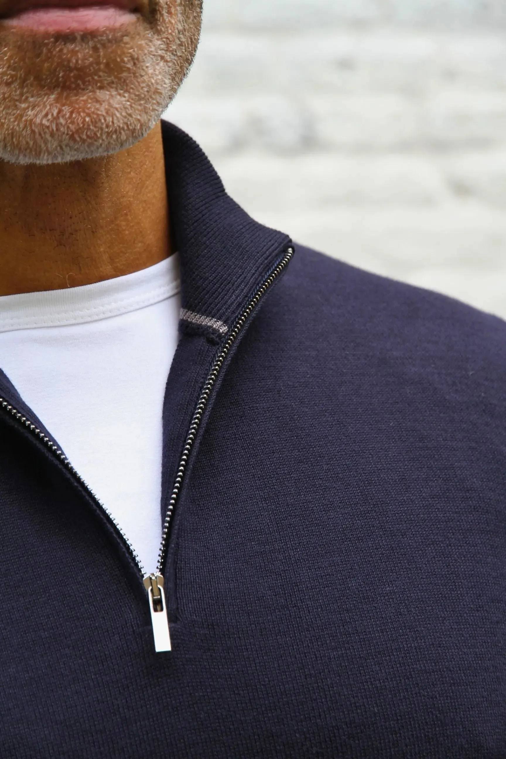 Kingley Knitted Quarter Zip Turtle Neck - Navy