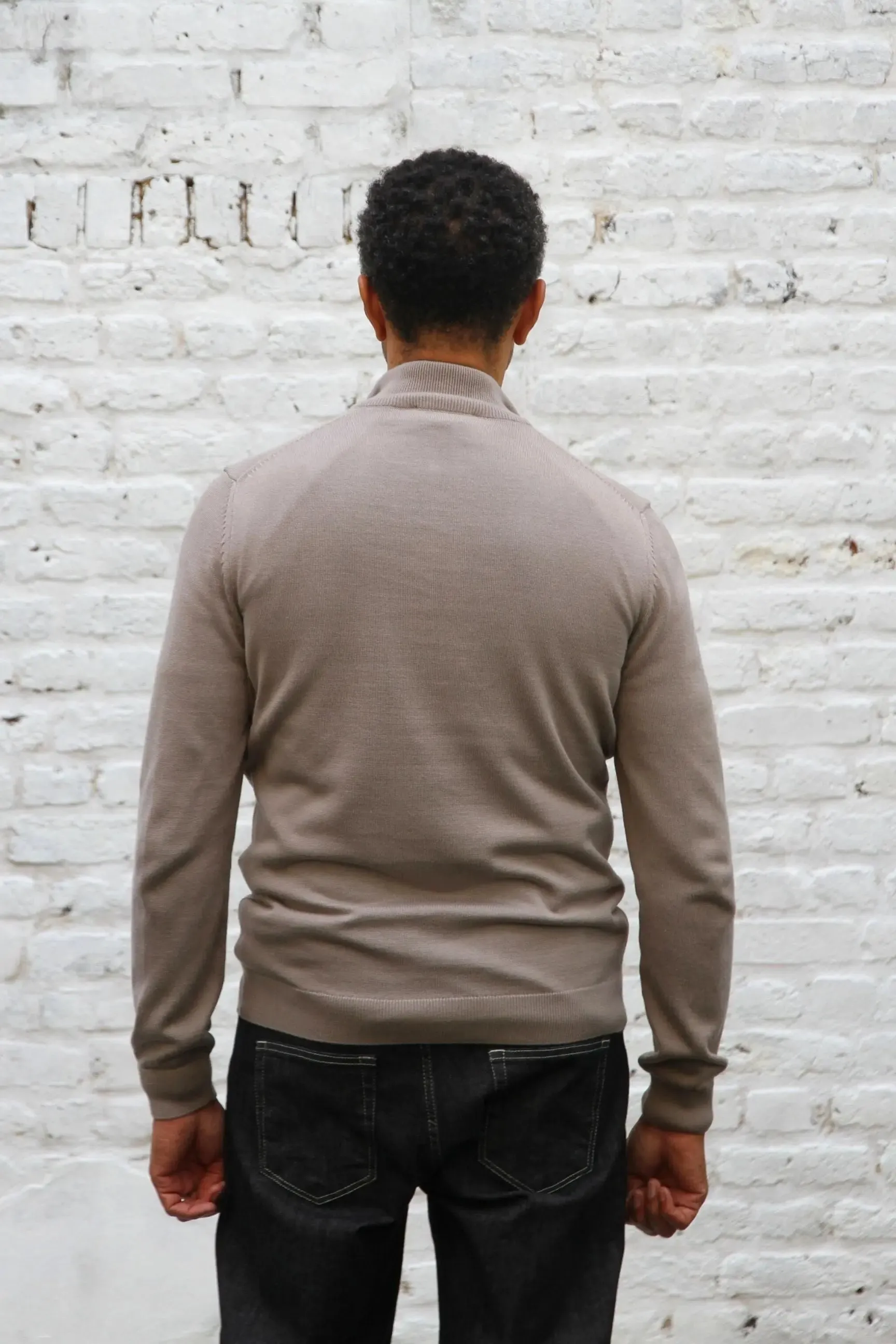 Kingley Knitted Quarter Zip Turtle Neck - Taupe