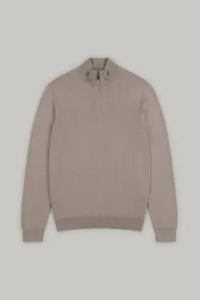 Kingley Knitted Quarter Zip Turtle Neck - Taupe