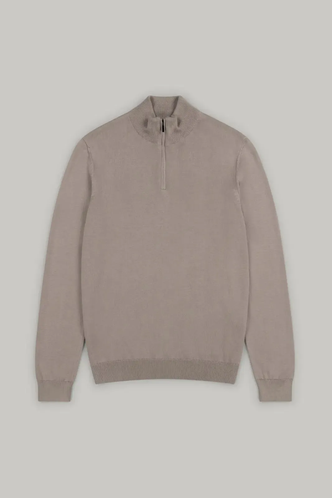 Kingley Knitted Quarter Zip Turtle Neck - Taupe