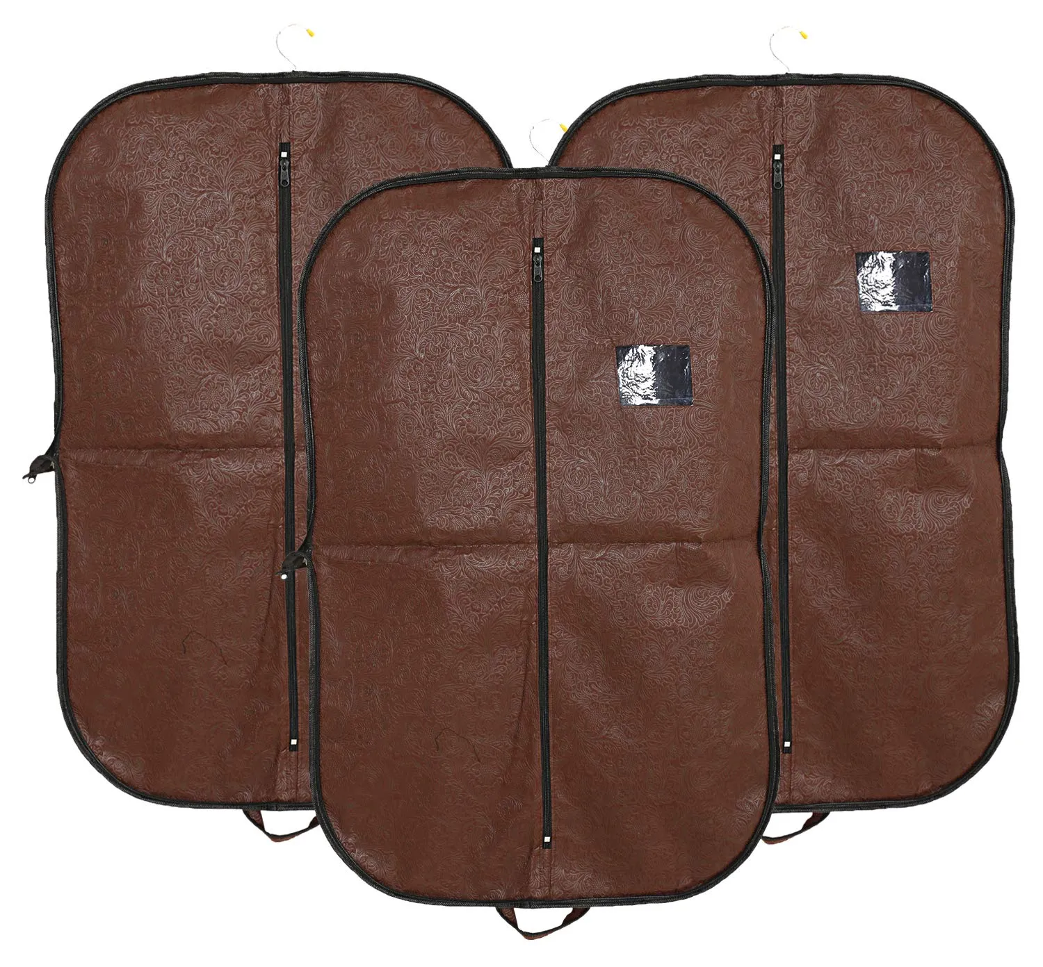 Kuber Industries Emboss 3 Piece Non-Woven Foldable Blazer Cover Set, Brown (CTKTC1852)