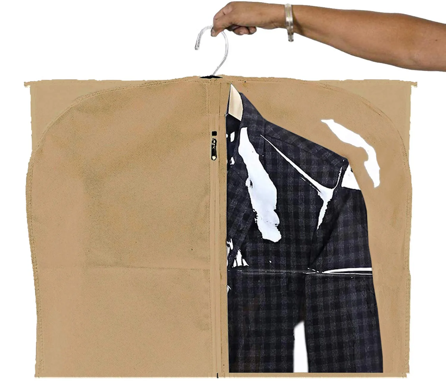 Kuber Industries Half Transparent 4 Pieces Non Woven Men's Coat Blazer Cover (Brown) - CTKTC030920