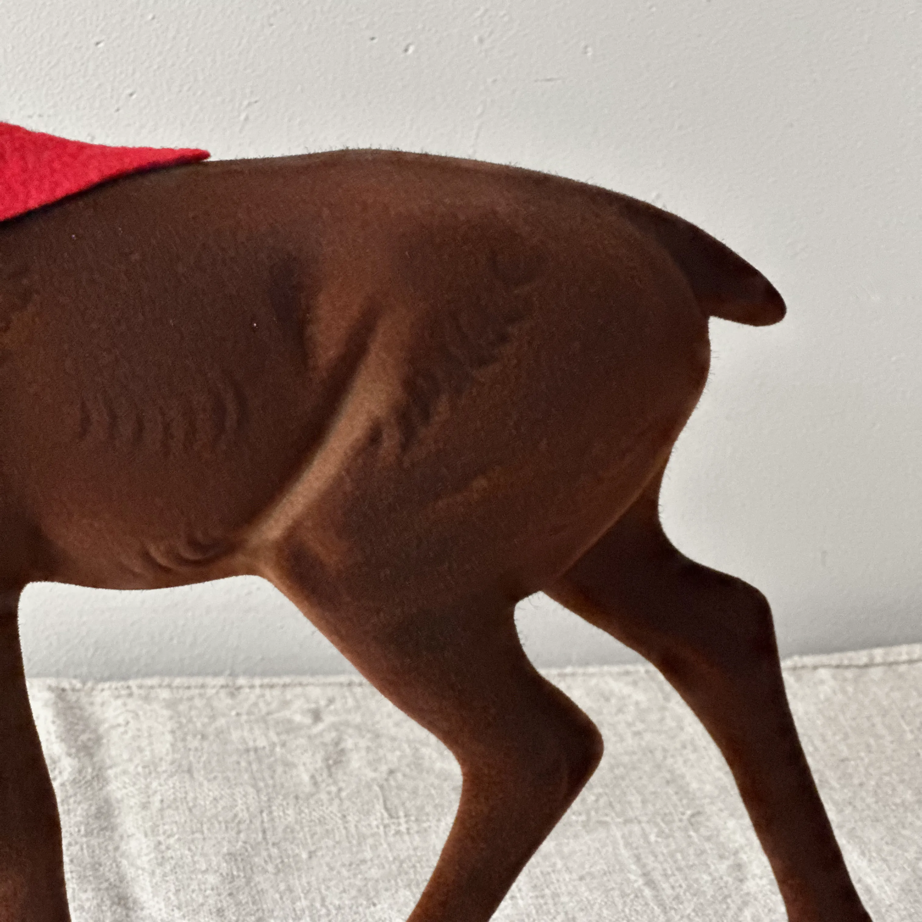 Large Flocked Brown Reindeer with Red Scarf