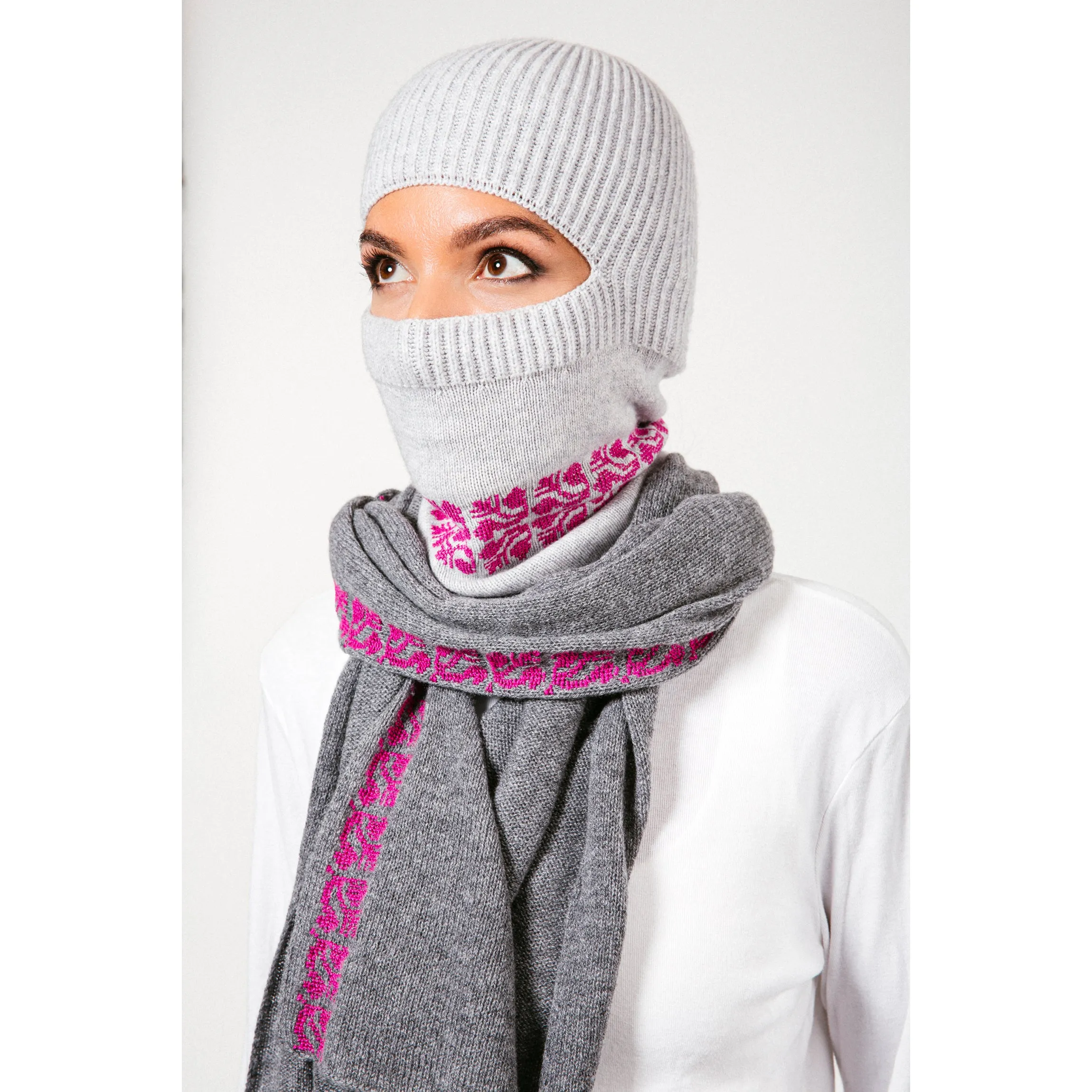 LIGHT GRAY CASHMERE BALACLAVA/BEANIE