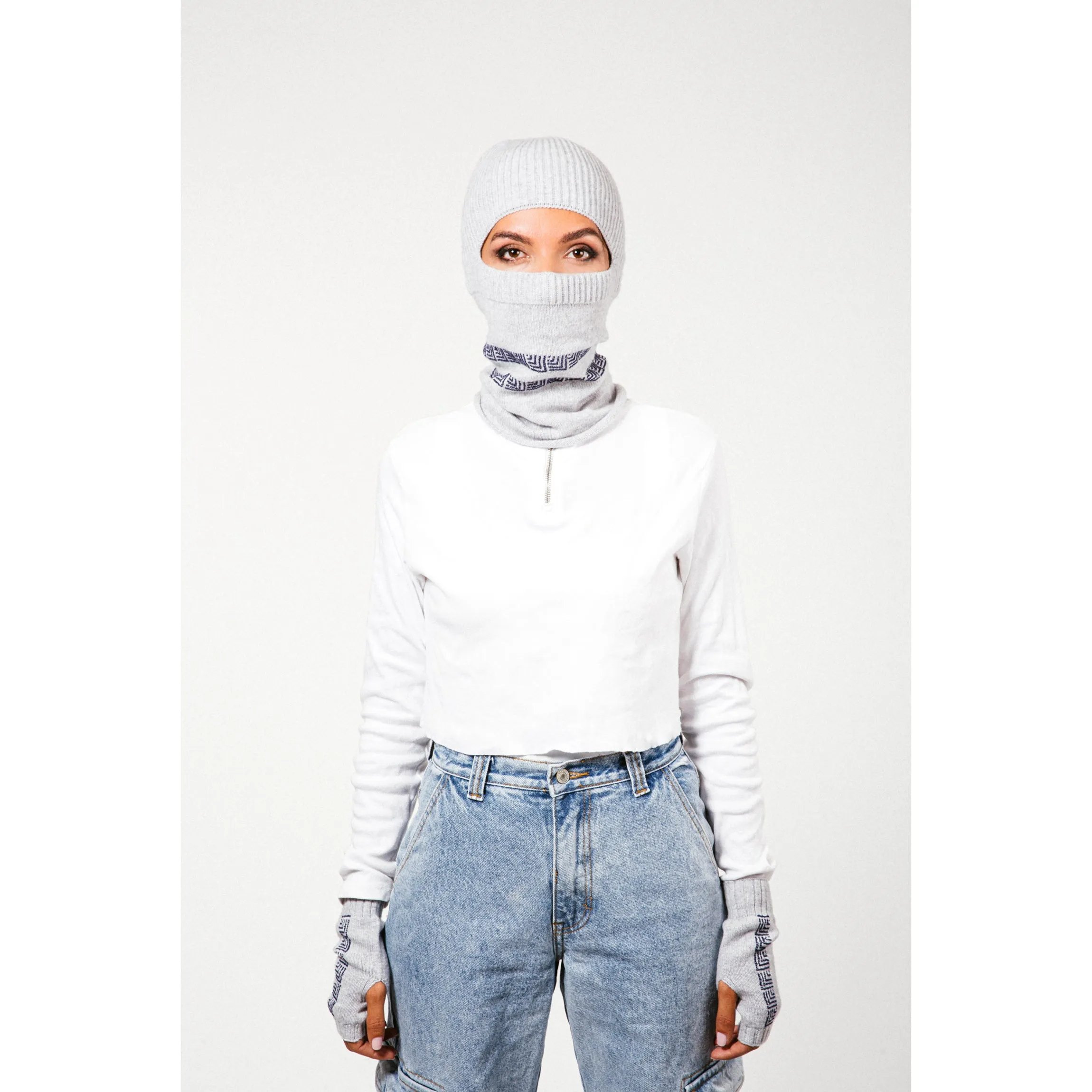 LIGHT GRAY CASHMERE BALACLAVA/BEANIE