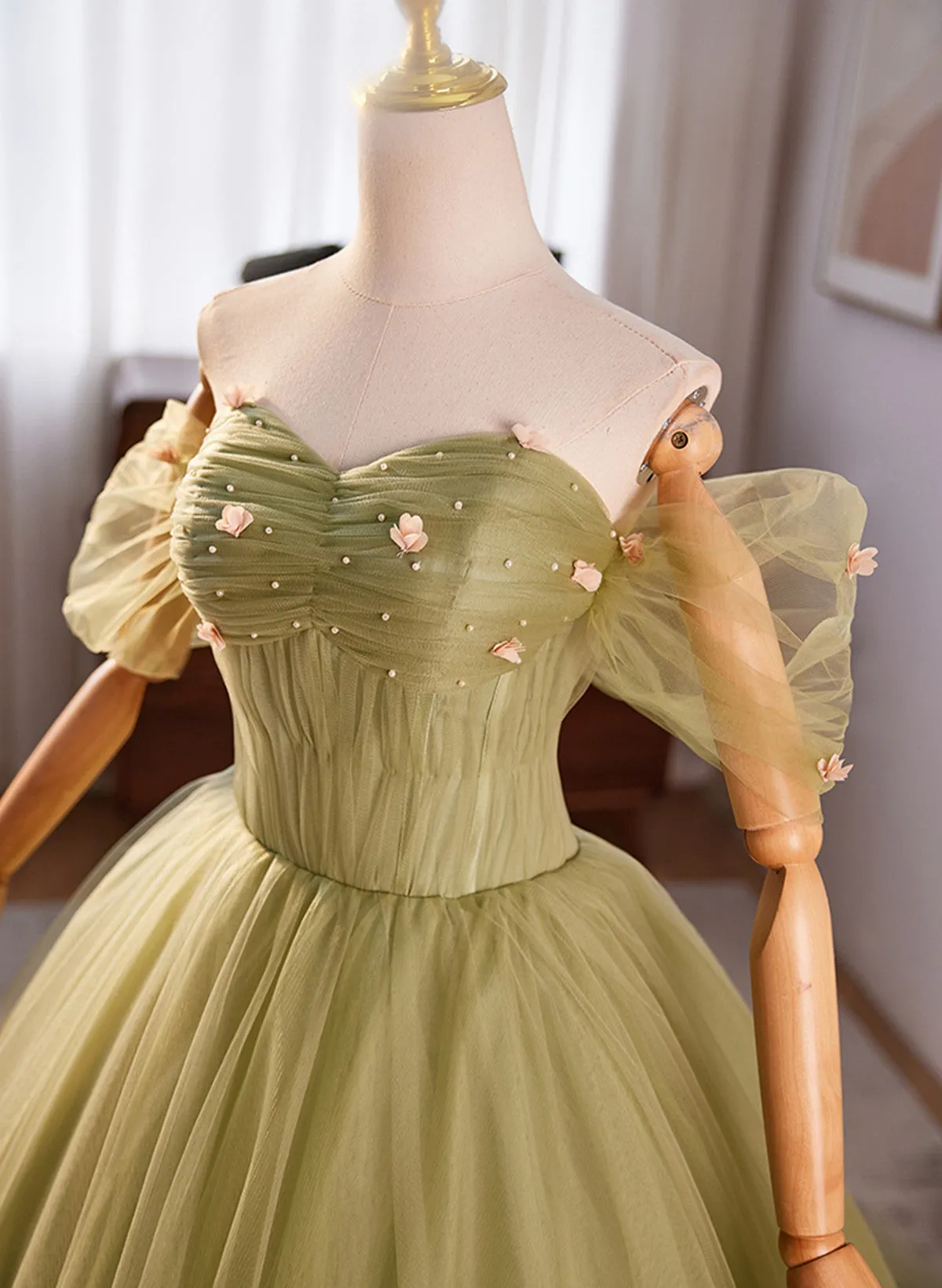 Light Green Sweetheart Tulle Long Formal Dress, Light Green Prom Dress Party Dress