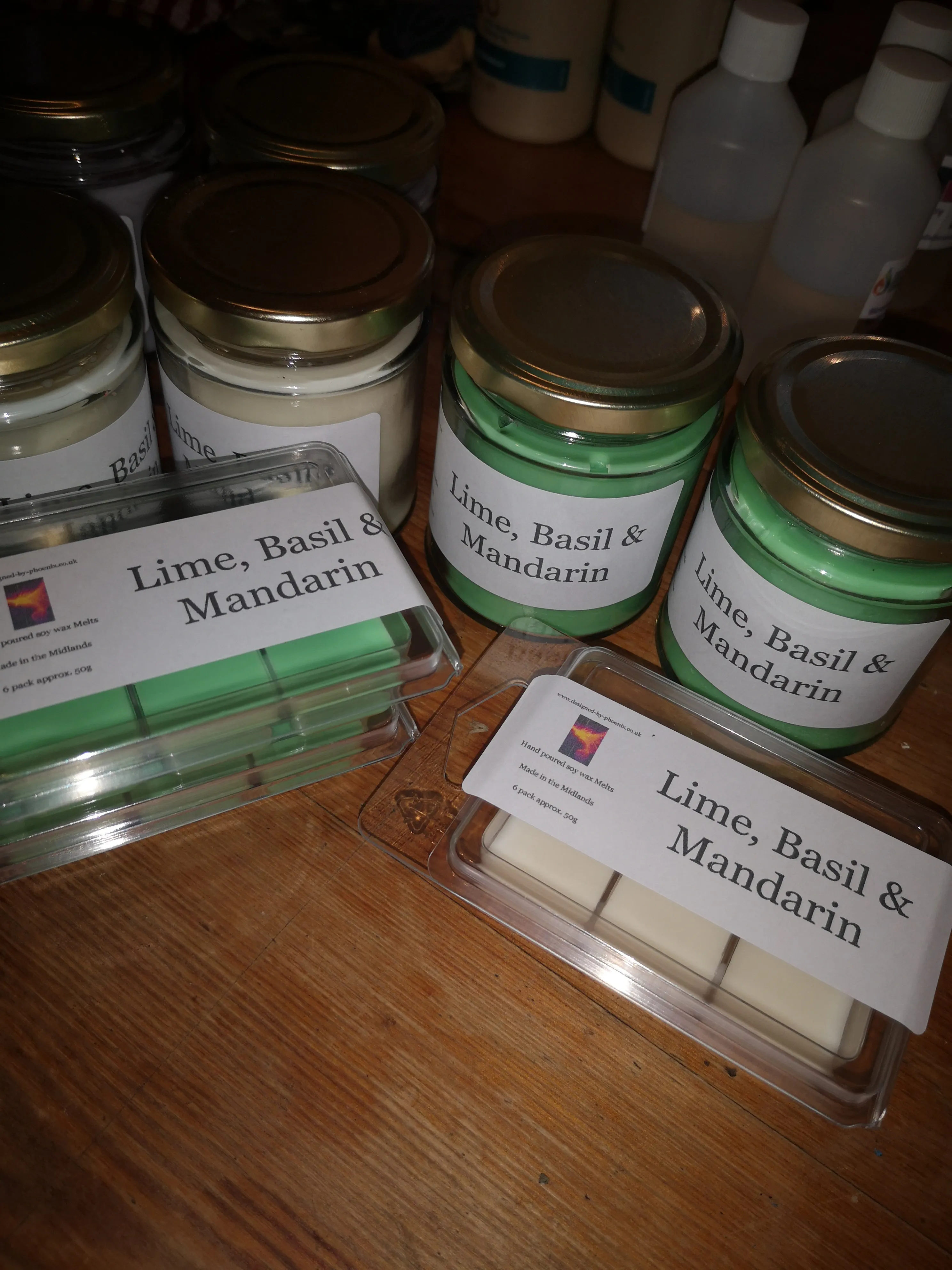 Lime, Basil & Mandarin, wax melts & candles, vegan soy wax. cotton wicks.