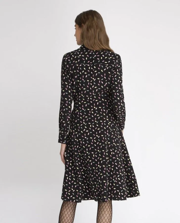 Long Sleeve Scattered Leaf Shirt Dress