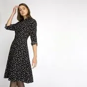 Long Sleeve Scattered Leaf Shirt Dress