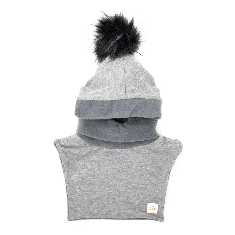 Lox Lion Balaclava and Neck Warmer - Grey with Black Pom Pom (6-36 Months)