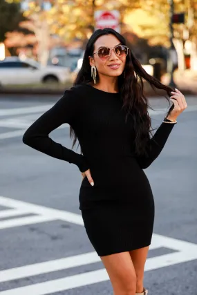 Luxe Impression Black Mini Sweater Dress - DOORBUSTER