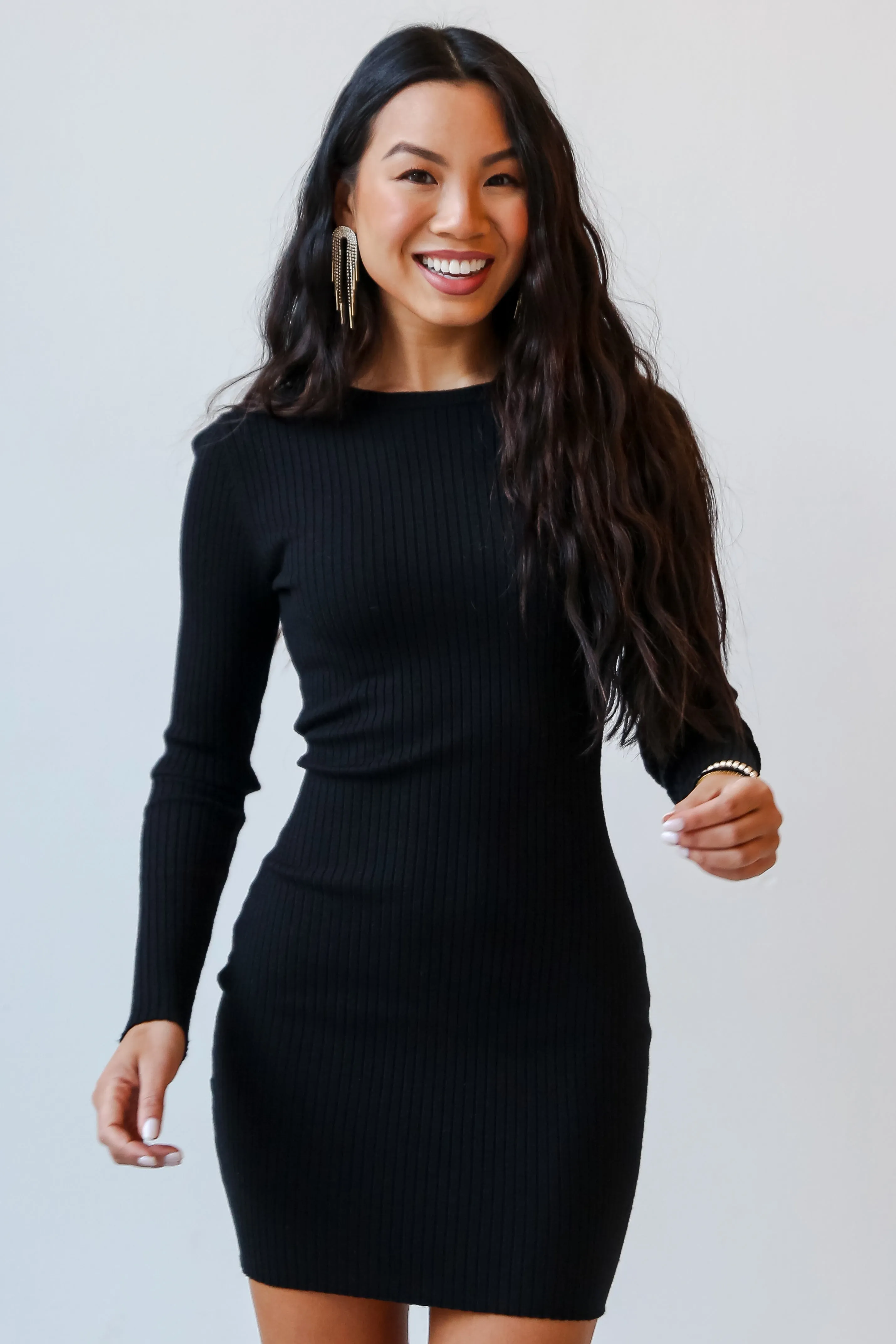 Luxe Impression Black Mini Sweater Dress - DOORBUSTER