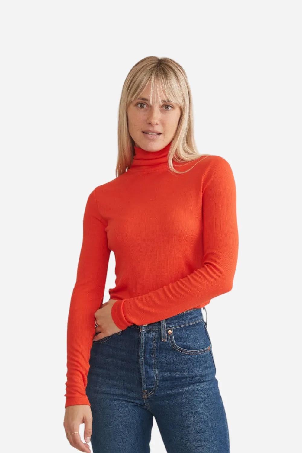 Marine Layer Lexi Rib Turtleneck in Scarlet