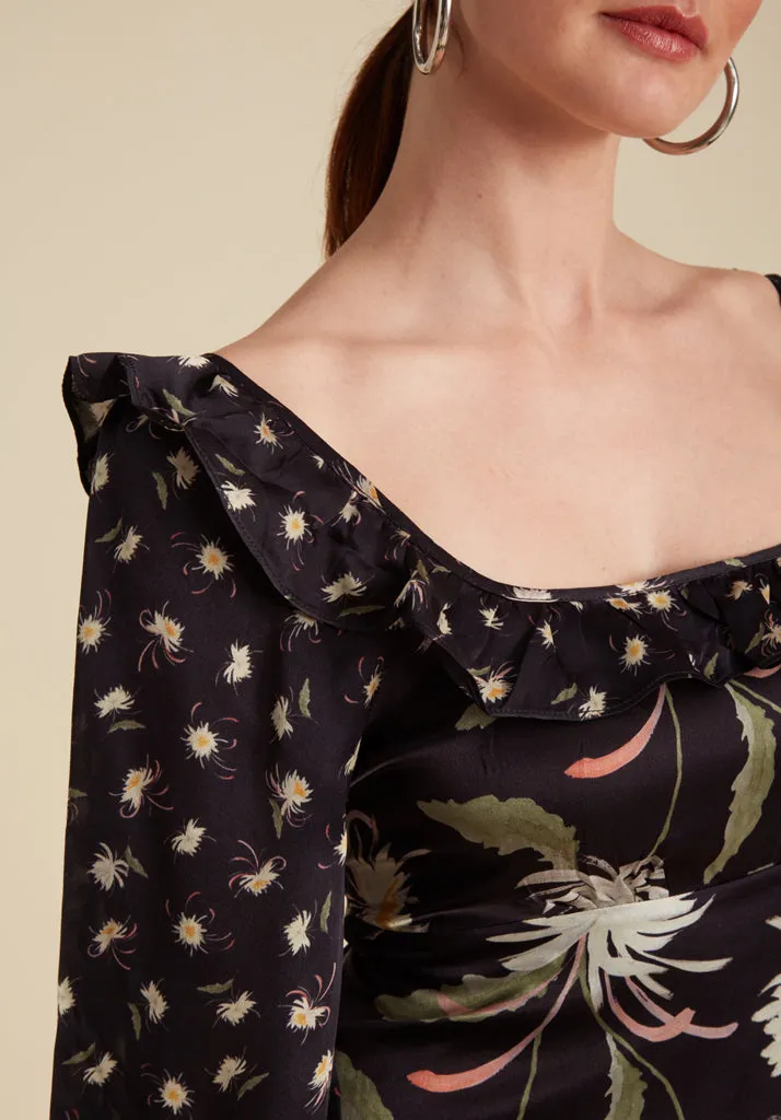 Martha Square Neck Moonflower Print Midi Dress In Navy