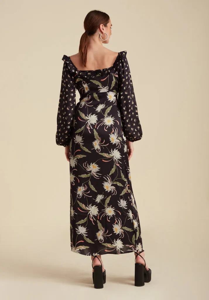 Martha Square Neck Moonflower Print Midi Dress In Navy