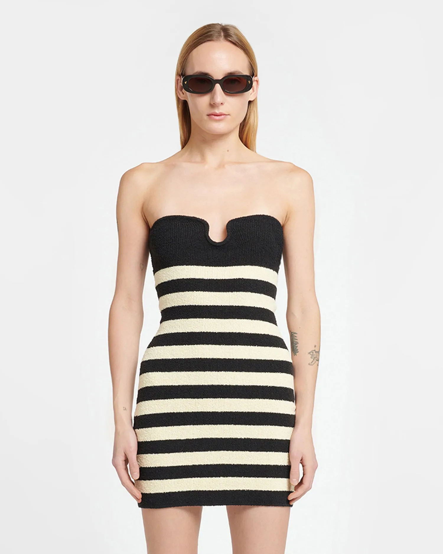 Masato - Striped Terry-Knit Dress - Creme/Off Black