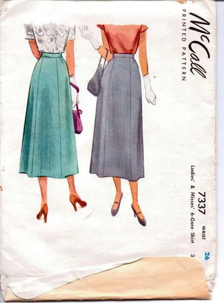 McCall 7337 Vintage 1940's Sewing Pattern Ladies Chic Gore Skirt with Waistband