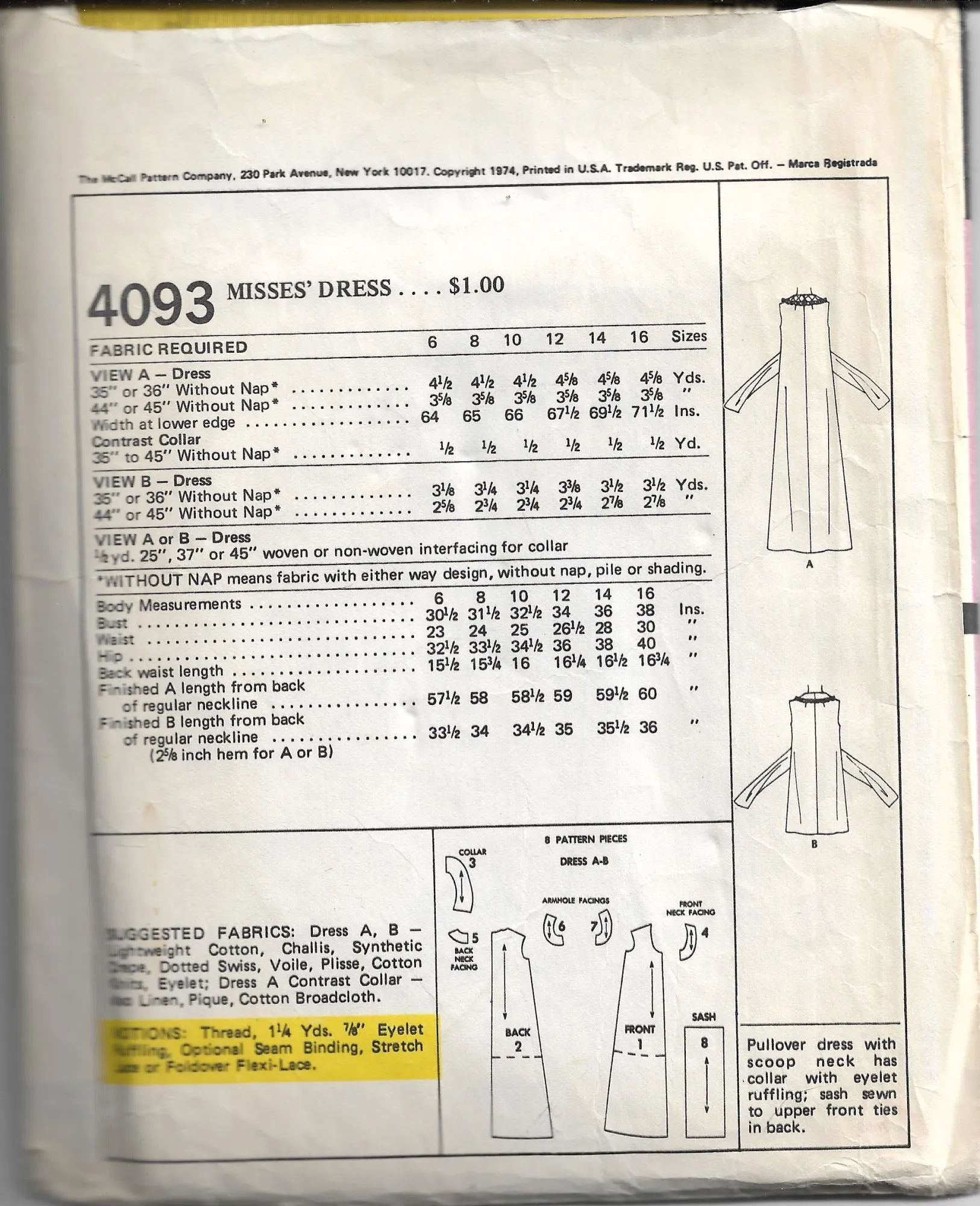 McCalls 4093 Ladies Mini Maxi Pullover Dress Vintage Sewing Pattern 1970s