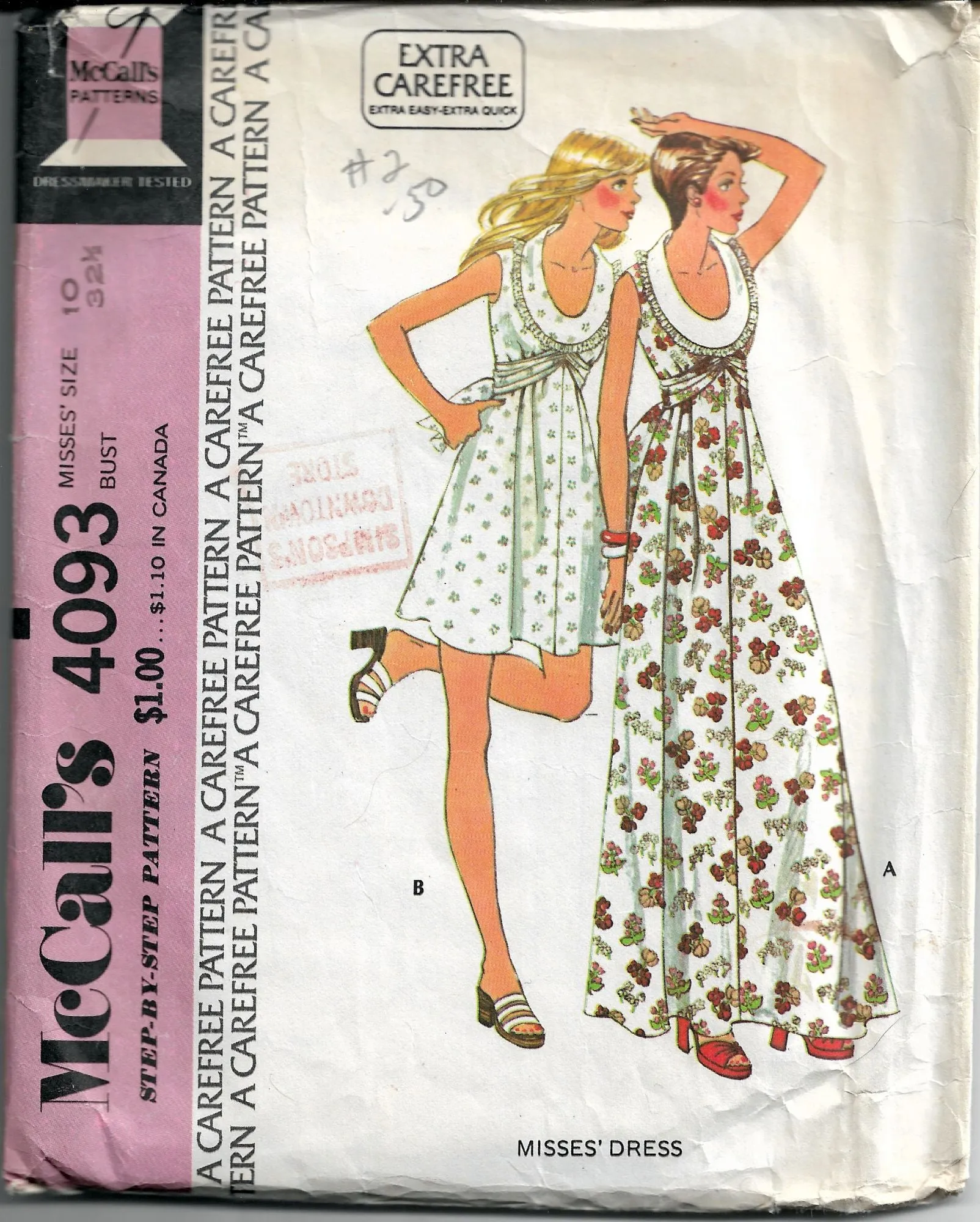 McCalls 4093 Ladies Mini Maxi Pullover Dress Vintage Sewing Pattern 1970s