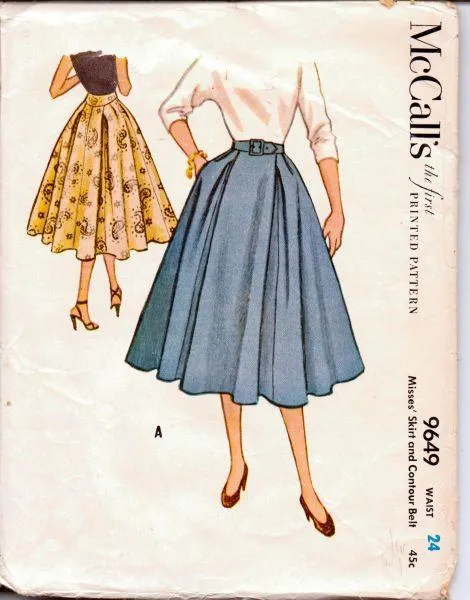 McCall's 9649 Vintage 1950's Sewing Pattern Ladies Full Rockabilly Party Gored Skirt