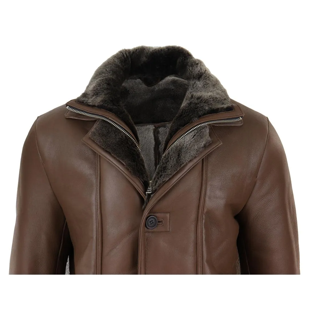 Mens 3/4 Duffle Jacket Real Sheepskin Long Smart Casual Button Zip Warm