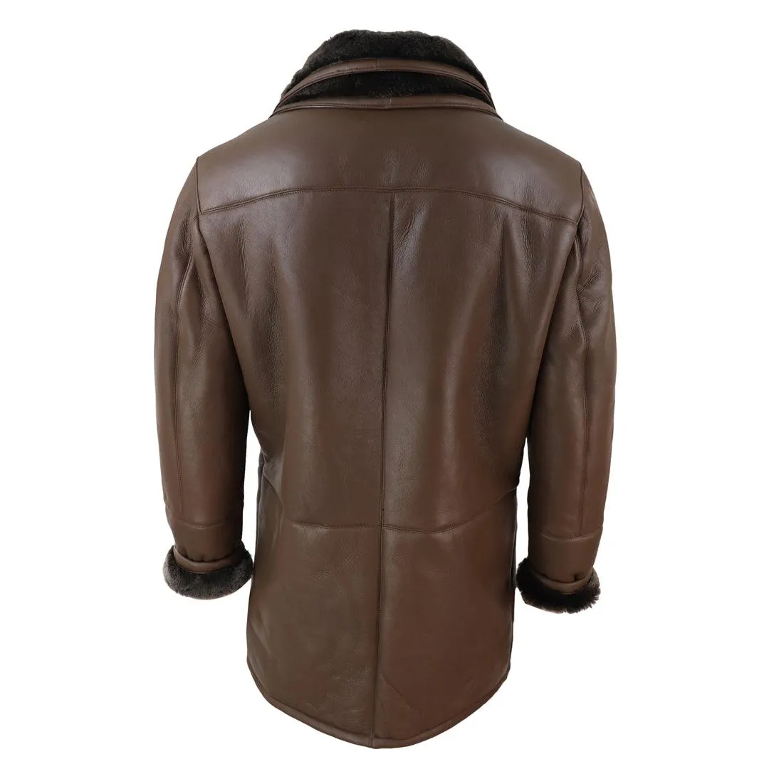 Mens 3/4 Duffle Jacket Real Sheepskin Long Smart Casual Button Zip Warm