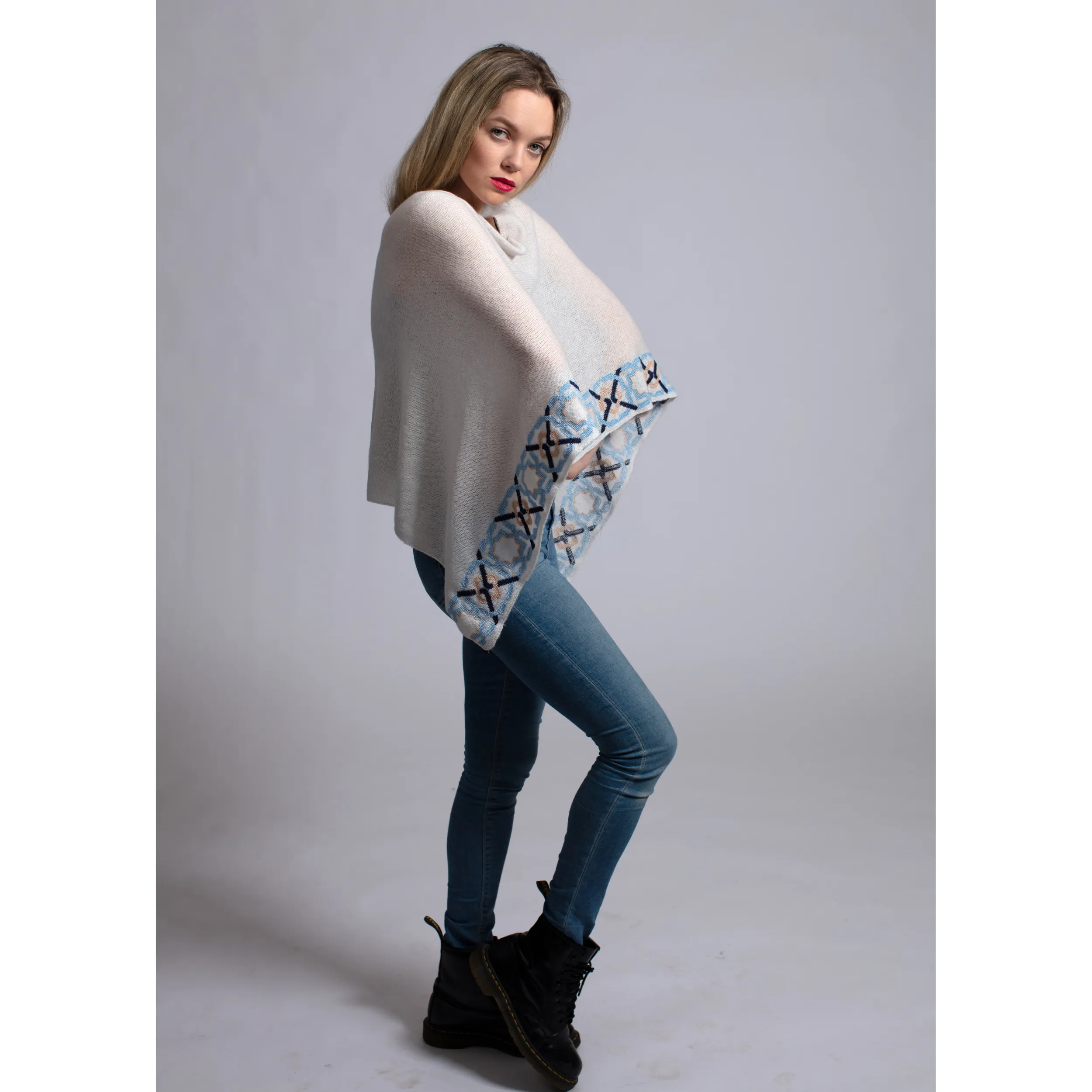 MIXED COLORS CASHMERE PONCHO