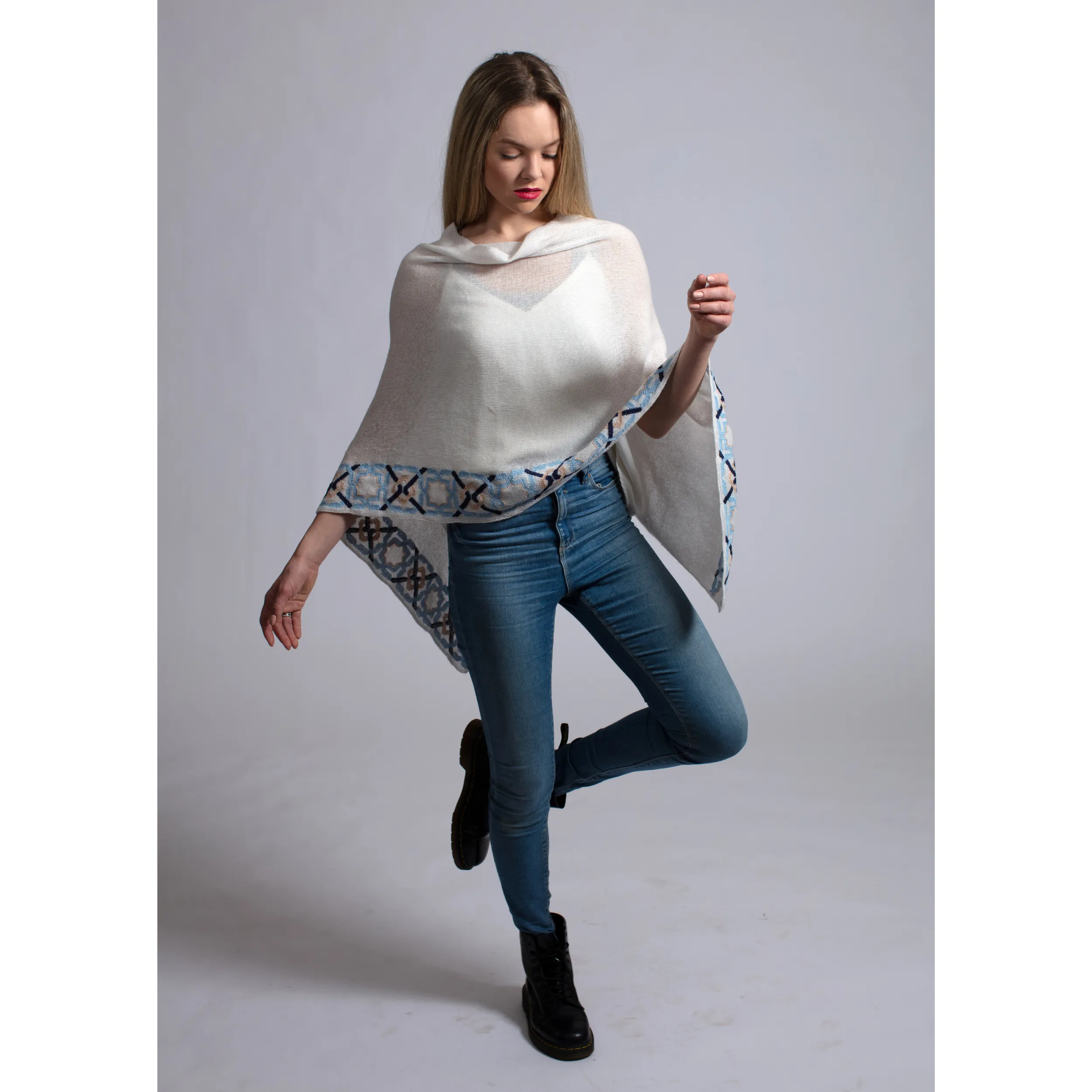 MIXED COLORS CASHMERE PONCHO