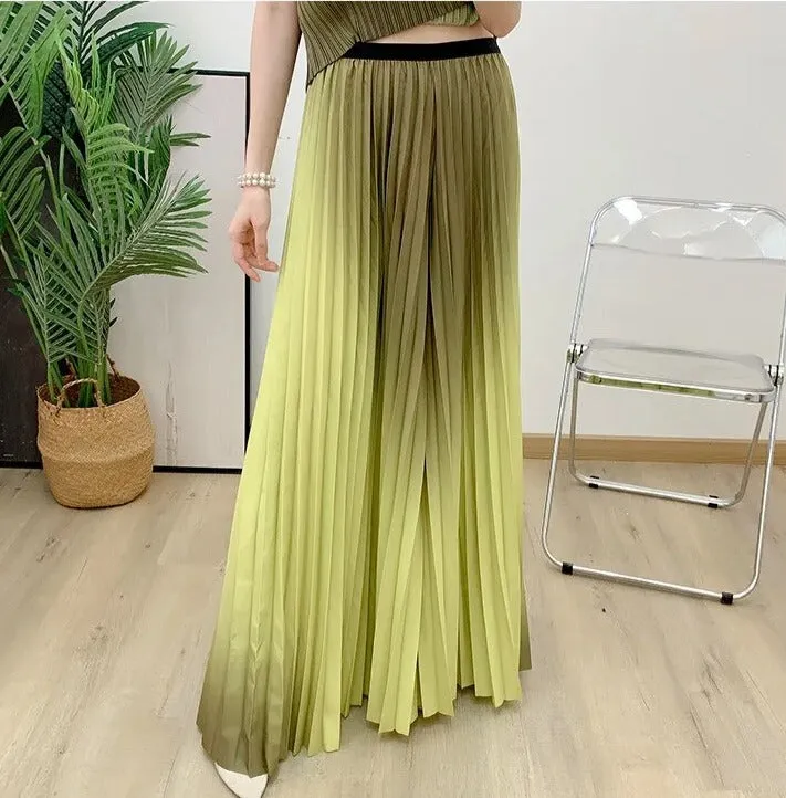 Miyake Pleated Gradient Top and Wide Leg Pants Set