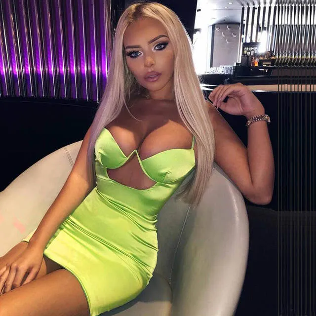 Neon satin cutout detail bodycon dress