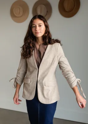 Oatmeal Cinch Sleeve Button Front Blazer