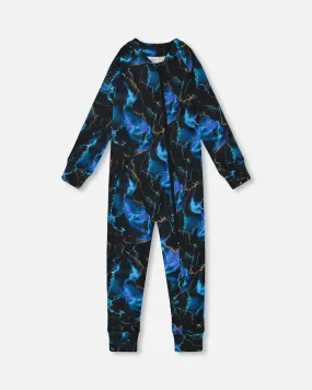 One Piece Thermal Underwear Black Printed Storm