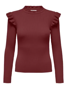 Onlsia Sally Ruffle Ls Pullover Knt - Bordeaux