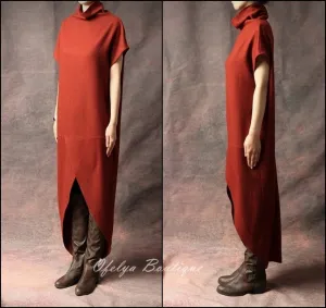 Original Design Red,Black,Grey Swallowtail Loose Stretch Cotton WoolBlend Theatrical Kaftan Dress