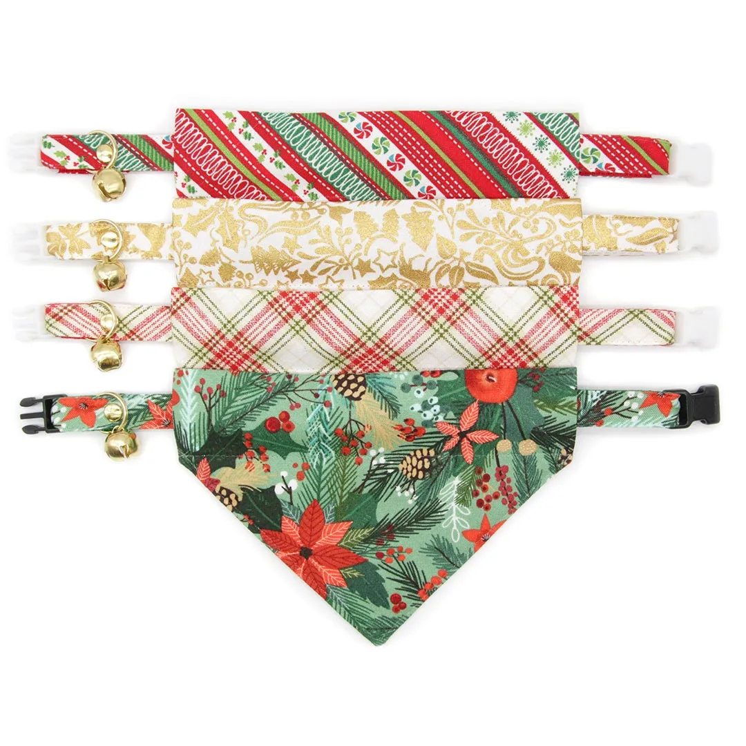 Pet Bandana - "Aspen" - Red, Cream & Green Plaid Bandana for Cat   Small Dog / Christmas, Holiday, Wedding / Slide-on Bandana / Over-the-Collar (One Size)