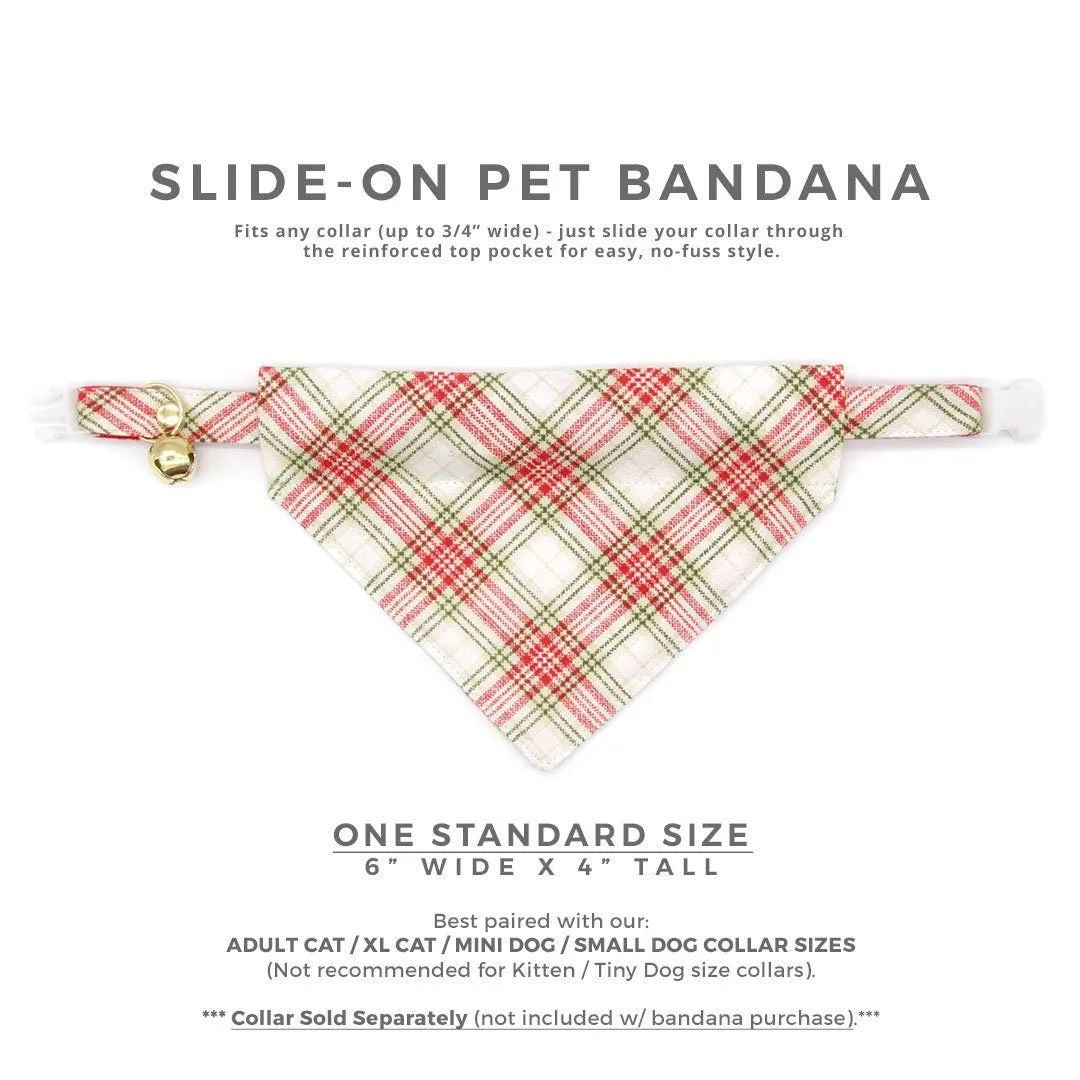 Pet Bandana - "Aspen" - Red, Cream & Green Plaid Bandana for Cat   Small Dog / Christmas, Holiday, Wedding / Slide-on Bandana / Over-the-Collar (One Size)