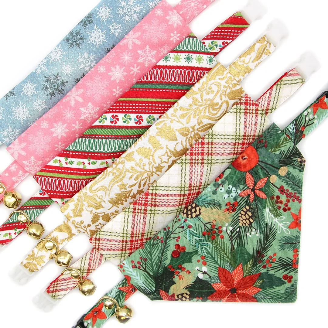 Pet Bandana - "Aspen" - Red, Cream & Green Plaid Bandana for Cat   Small Dog / Christmas, Holiday, Wedding / Slide-on Bandana / Over-the-Collar (One Size)