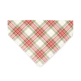 Pet Bandana - "Aspen" - Red, Cream & Green Plaid Bandana for Cat   Small Dog / Christmas, Holiday, Wedding / Slide-on Bandana / Over-the-Collar (One Size)