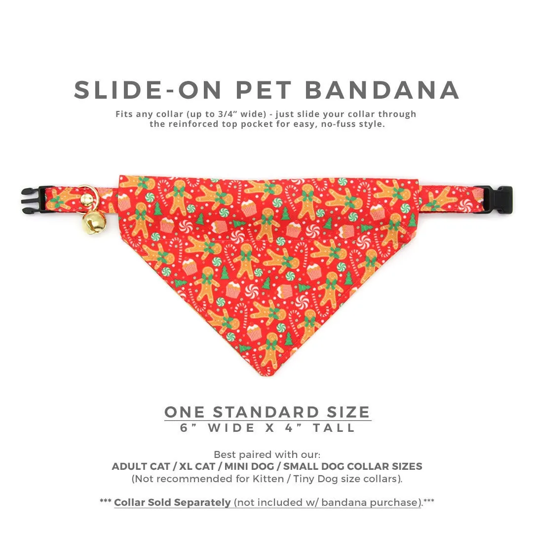 Pet Bandana - "Christmas Treats - Red" - Holiday Gingerbread Bandana for Cat   Small Dog / Slide-on Bandana / Over-the-Collar (One Size)