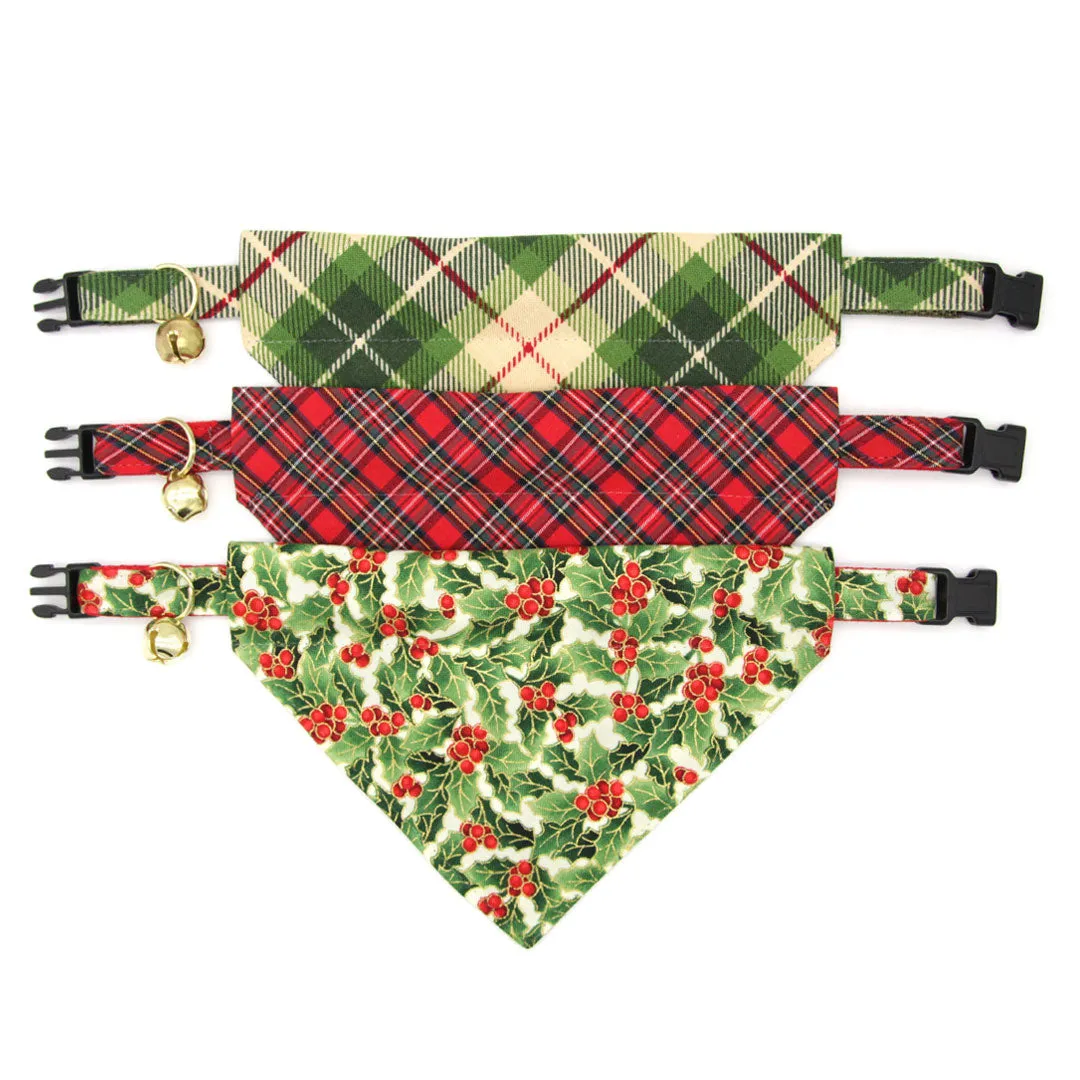 Pet Bandana - "Hearthside" - Classic Red Tartan Plaid Bandana for Cat   Small Dog / Holiday, Christmas / Slide-on Bandana / Over-the-Collar (One Size)