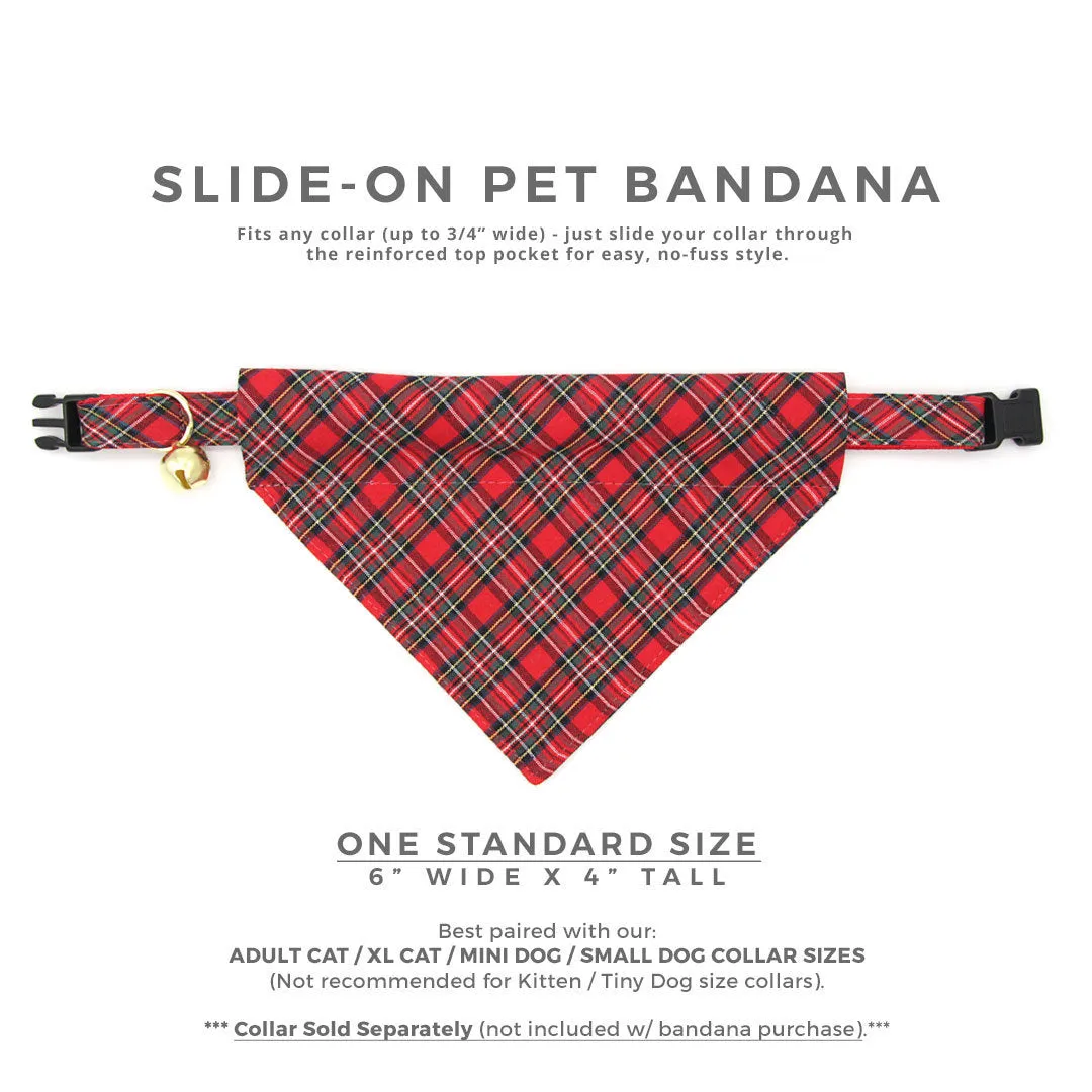 Pet Bandana - "Hearthside" - Classic Red Tartan Plaid Bandana for Cat   Small Dog / Holiday, Christmas / Slide-on Bandana / Over-the-Collar (One Size)