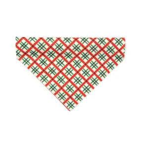 Pet Bandana - "Holiday Road" - Red & Green Plaid Bandana for Cat   Small Dog / Christmas / Slide-on Bandana / Over-the-Collar (One Size)