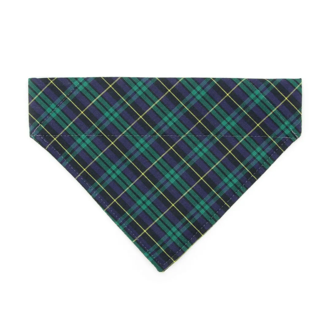 Pet Bandana - "Hunter" - Dark Green Tartan Plaid Bandana for Cat   Small Dog / Holiday   Christmas / Slide-on Bandana / Over-the-Collar (One Size)