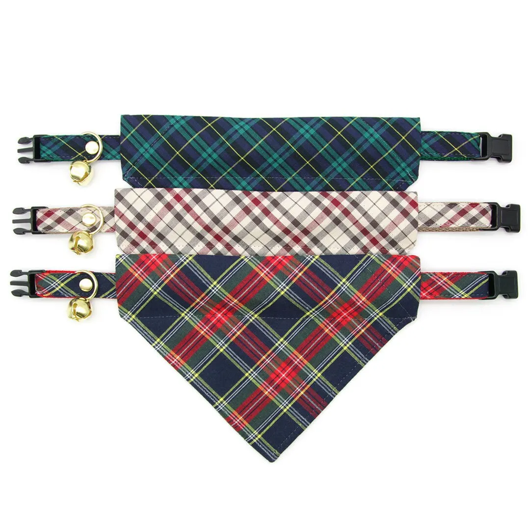 Pet Bandana - "Hunter" - Dark Green Tartan Plaid Bandana for Cat   Small Dog / Holiday   Christmas / Slide-on Bandana / Over-the-Collar (One Size)