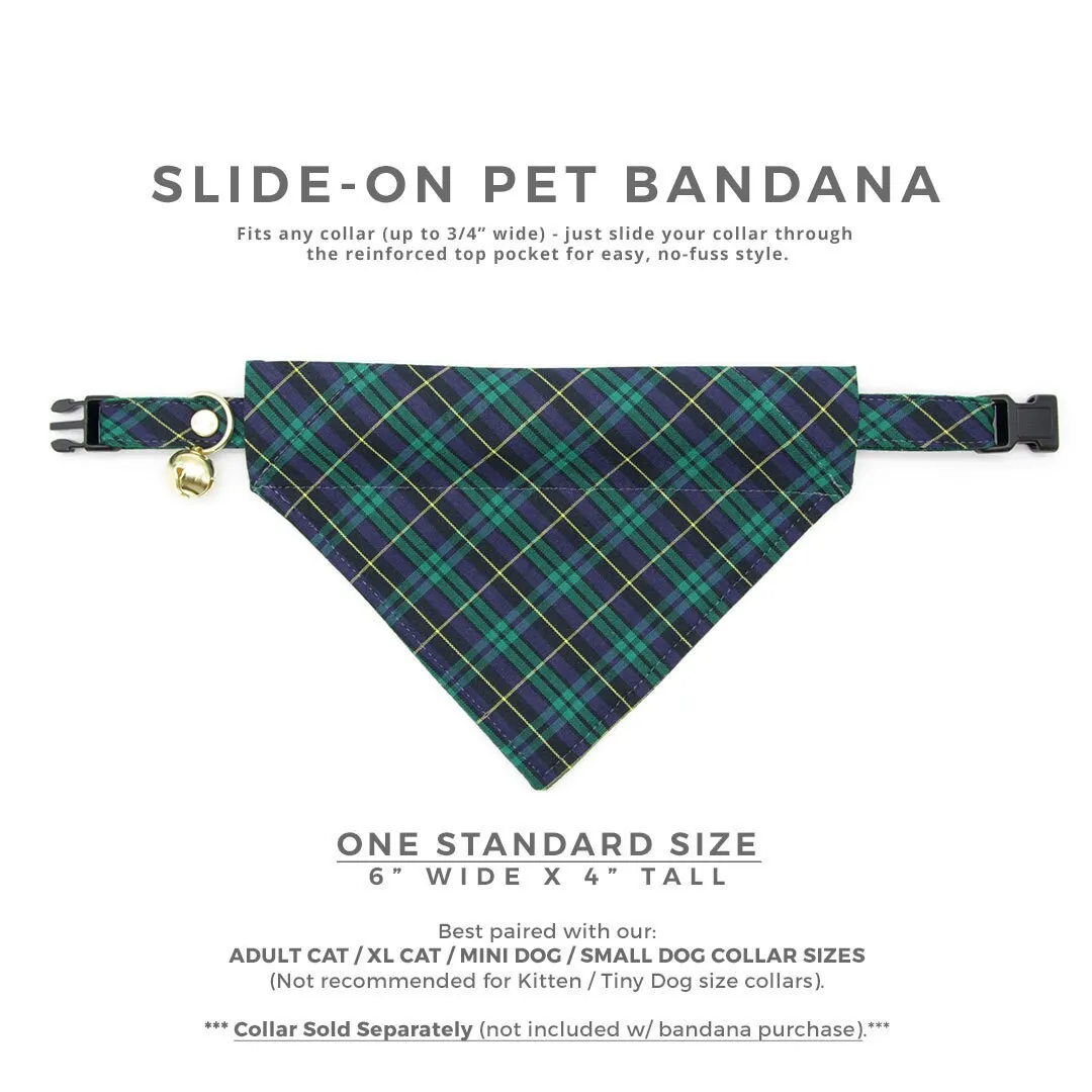 Pet Bandana - "Hunter" - Dark Green Tartan Plaid Bandana for Cat   Small Dog / Holiday   Christmas / Slide-on Bandana / Over-the-Collar (One Size)